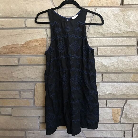 Aritzia Wilfred Trompette Embroidered Geometric Linen Sleeveless Dress Black XS - Picture 6 of 12